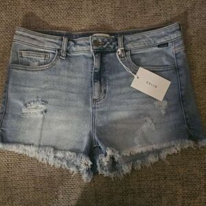 Cello Women's Distressed Denim Shorts - Light Blue